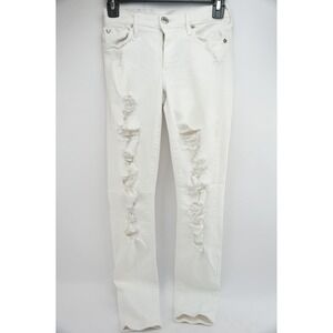 True Religion Halle Mid Rise Super Skinny White Distressed Jeans Womens Size 24